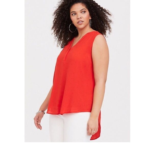 torrid Tops - TORRID-HARPER - BLOOD ORANGE SWISS DOT TUNIC